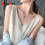 Women's Blouses New Sleeveless Elegant Shirt Office Uniform V Neck Basic Female Silk Satin Blouse Summer Tunic