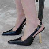 Zingj Summer New Shallow Heel Stiletto Heels Women's Feeling Small Square Head Tou Black Sandals Women's Shoes-Outfit