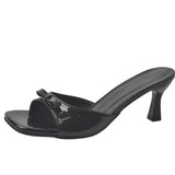 High-Heeled Slippers 2025 New Women's Summer Outside The Square Head Thin Heel Drag Bow Sandals