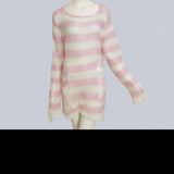 Zingj Version Of The Hollow Hole In The Long Sweater Female Lovers Stripes Loose Color Dark Versatile Knit Niche-Outfit