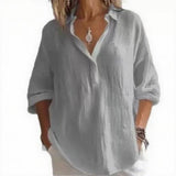 New Solid Color Leisure Loose Size V Collar Long Sleeve Top Shirt
