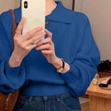 Blue Collar Long-Sleeved Knitted Bottom Shirt Women's Autumn And Winter Loose Short Sweater With Temperament Small