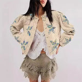 Autumn And Winter Explosion Embroidered Good Quality Washing Cotton Maple Leaf Embroidery Lady Coat Cotton