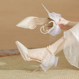 Zingj Silk And Satin Premium Sense Waterproof Platform With High Heels With A Pointed Bow