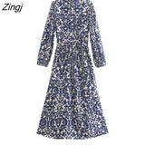 Women Vintage Ink Graffiti Print Sashes Midi Shirt Dress Office Lady Chic Pockets Patch Casual Slim Vestidos Mujer