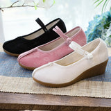 Zingj Heels Single Shoes Pure Color Plain Spring And Autumn Cloth Shoes Jacquard Cotton Buckle Retro Women's