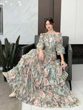 Early Autumn Collared Flakes And Snowflake Cake Skirt Seven-Sleeved Luxury