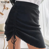 Summer Ruched High Waist Mini Skirt Side Bow Lace up Pleated Skirt Women's Fashion Casual Sexy Solid Color Short