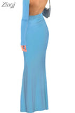 2023 Fashion Sexy Women Backless Long Sleeve Dress Fishtail Hem Solid Color Party Dress Beach Club Streetwear