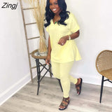 Two Piece Sets Women Summer Casual Loose Pullover Top And Pants Set Plus Clothing Matching Set