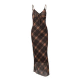 Zingj Summer New Fashion Retro Plaid Pure Desire Socialite Temperament Slim Condole Belt Dress