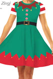 Print Women Christmas Dress Short Sleeve High Waist Big Swing Vintage Xmas Party Sundress Casual Robe