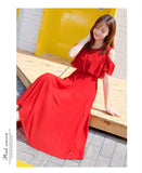 Zingj Chiffon Dress Summer Dress Slim And Fresh Medium And Long Women Open Shoulder Beach