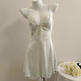 And Summer Sexy Pajamas Women Ice Silk Spliced Lace Sling With Chest Cushions Pyjamas Pure Spring And