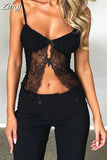 Women Tank Top Spaghetti Strap Camisoles Sleeveless V-Neck Lace Patchwork Front Split Vest Summer Y2K Streetwear