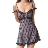 Zingj Women's Purple Girl Sexy Backless Lace Lace Halter Dress Sleeping