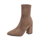 Velvet Short Boots Women Autumn And Winter New Fashion Tips High And Short Boots Thick And Elastic Thin