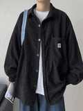Men's Corduroy Loose Button-Down Shirt- Outfit