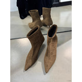 Temperament In Autumn And Winter 2025 Fine And Naked Boots Sleeve Elastic Thin Boots Kitten And Pointed Velvet Short Boots