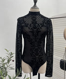 Sexy Velvet Mesh Bottoming Long Sleeve Half-High Collar Slimming T-Shirt Top