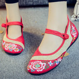 Zingj Not Include Shoe Box Canvas Buckle Ethnic Mother Shoes Old Lady Flowers Soft Sole Flat Embroidered Women's Cloth Shoes