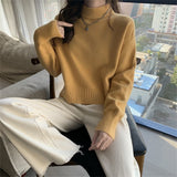 Zingj Winter New Style Inside Build Small Head Bottom Lady Sweater Jacket Pure Color Half High Turtleneck Short Sweater Woman-Outfit