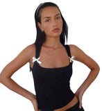 Zingj New Summer Y2K Fashion Bow Slim Short Style Sling Slim Vest