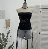 Diamond Splicing Lace-Back Strapped Braided Braided Braided Brae Folded Bra Sleeveless Top