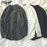 Women Loose Simple Couple Long Sleeve Solid Color Unisex All-match Harajuku Cool Stand Collar Streetwear Outerwear