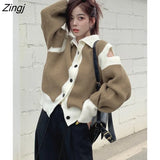 Thick Sweater Jacket Women 2022 Winter Turtleneck Spliced Loose Cardigan Coat Female Hollow Out Fashion Casual Warm