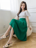 Women's Skirts High Waist Sweet Girl's Mid-calf Skirt Solid Skirts for Women Vintage Long Fashion 2023 Kawaii Summer Women