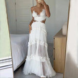 Zingj 2023 New Sexy Home Sling Lace See-Through Hole Dress-Outfit