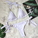 Zingj New Swimsuit Sexy Crystal Diamond Solid Color Strap Bikini Beach Vacation Swimsuit