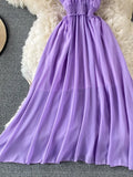 Chiffon Dress Women Sexy Slash Neck Ruffle Robe Elegant Ruffle High Waist Vestidos Female Beach Vacation