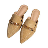 Bottom Half Slippers Women's Spring And Autumn Pointed Metal Chain Muller Shoes Single Shoe Size 41-43