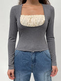 Square collar Lace Crop Top- Outfit