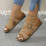 Large Imitation Cork Bottom Belt Buckle A Word Slippers Women Wear Hollow Thick Bottom Beach Cool