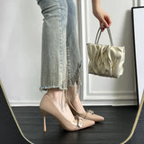 Thin Heel High Heels Spring 2025 New Metal Buckle Tip Patent Leather Sexy Single Shoes Women