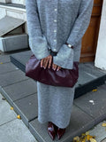 And Winter Solid Color Overturned Sweater Suit Female Horn Sleeve Temperament Knitted Polo Skirt