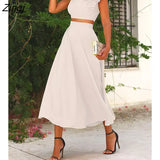 Summer Casual Ruffles Sleeveless Backless Corset Crop Tank Top & A Line Maxi Skirt Set Women's Two Piece Dress Holiday