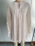 Mini Dress Women Summer Elegant Dress Female Fashion O Neck Button Dress Ladies Lace Hollow Out Long Sleeve