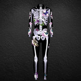 2025 Halloween Women's Body Bone Print Party Cosplay Tight Jumpsuit