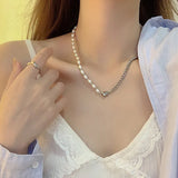 Galaxy Silver Pearl Necklace-Outfit