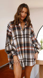 Zingj Fashion 22 Autumn And Winter Plaid Lantern Sleeve Long Sleeve Shirt