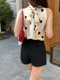 Not Refund] Xixi 13 Line Summer Wave Dot Small Shirt Chindless T-Shirt Top Lady