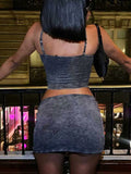 Sexy Club Two Piece Skirs Sets For Female Chic Cut Out Crop Tops Camis+Mini Skirts Rave Outfits Stunning Partywear