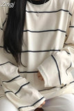 Women Students Striped Chic Streetwear Harajuku All-match Prevalent Long Sleeve Teens Top Unisex Camisetas Tender