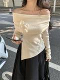Xixi 2025 Spring New Korean Version Of The Flower Temperament Collar Wool Knitted Women's Top