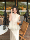 Xixi 2025 Summer New Korean Version Of The Temperament With Chiffon Sleeveless Shirt Women's Top