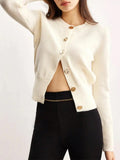Elegant And Elegant Leisure Knitted Cardigan Fashion Commut Solid Color Simple Round-Neck Sweater